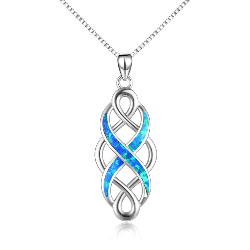 YFN Irish Celtic Knot Created Opal Pendant Necklace Infinity Love Sterling Silver CZ Jewelry 18" (Blue Opal Celtic Knot Necklace) - Image 1